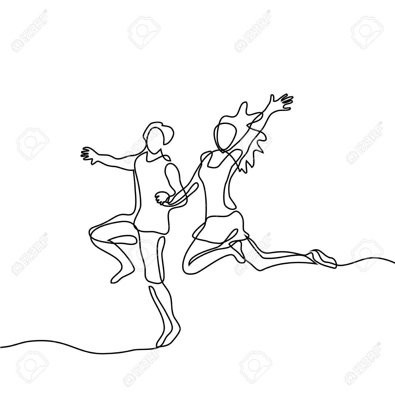 1300x1300 Happy Jumping Couple. Continuous Line Drawing. Vector Illustration