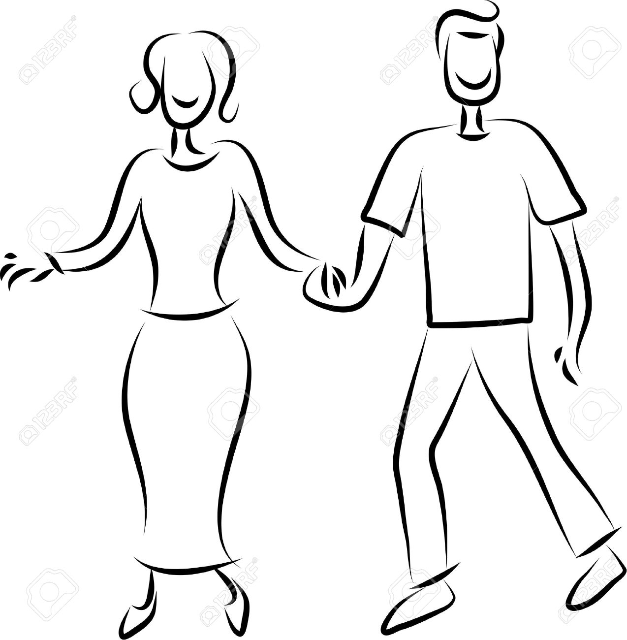 1274x1300 Line Drawing Of A Happy Couple Holding Hands Stock Photo, Picture