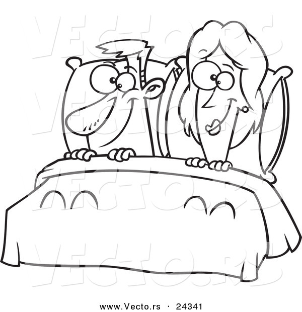 600x620 Vector Of A Cartoon Happy Couple In Bed