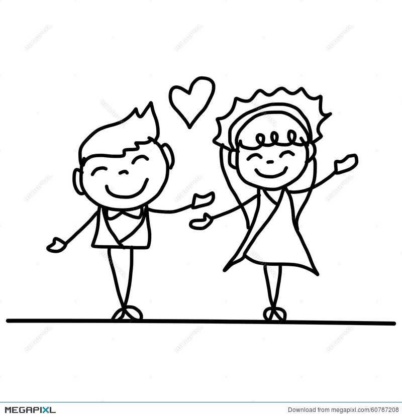 800x830 Hand Drawing Cartoon Happy Couple Wedding Illustration 60787208