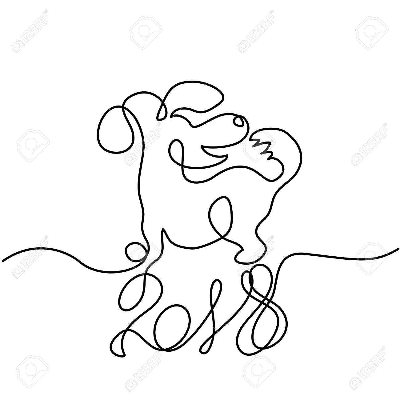 1300x1300 Continuous Line Drawing. Happy New Year 2018 Design With Dog