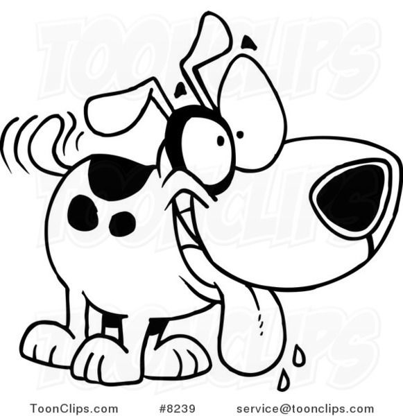 581x600 Cartoon Black And White Line Drawing Of A Drooling Happy Dog