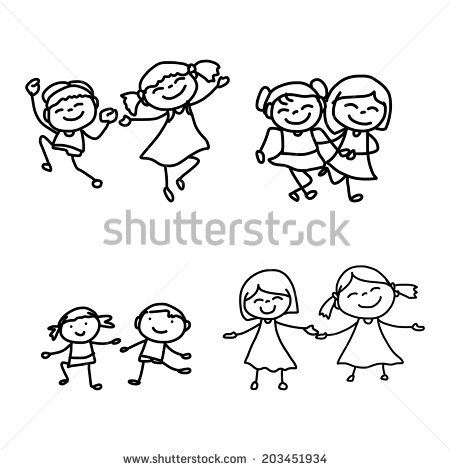 450x470 Hand Drawing Cartoon Character Happy Kids Playing Happy