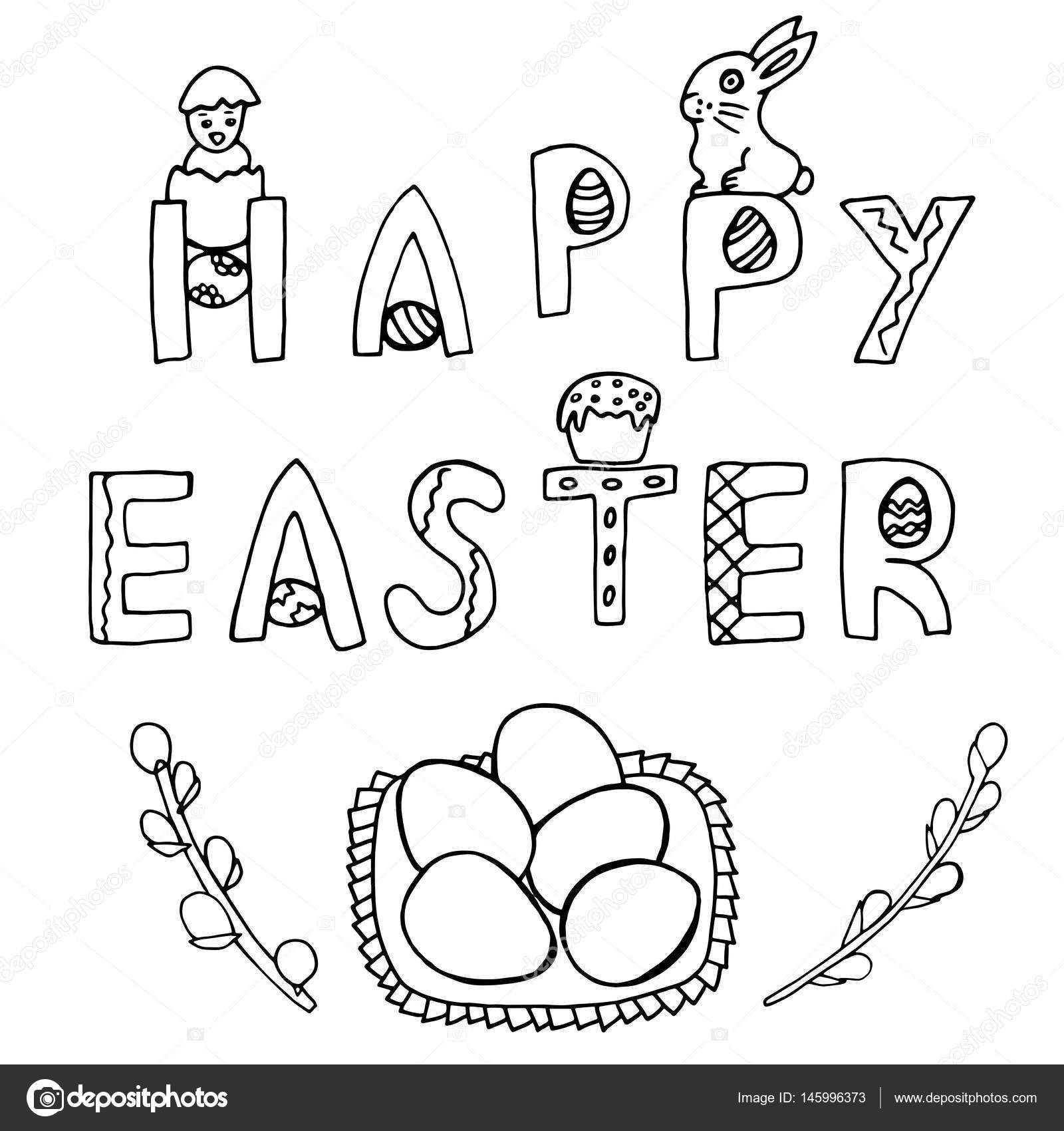 1600x1700 Happy Easter Hand Drawing Banner Stock Vector Insomnia Sky