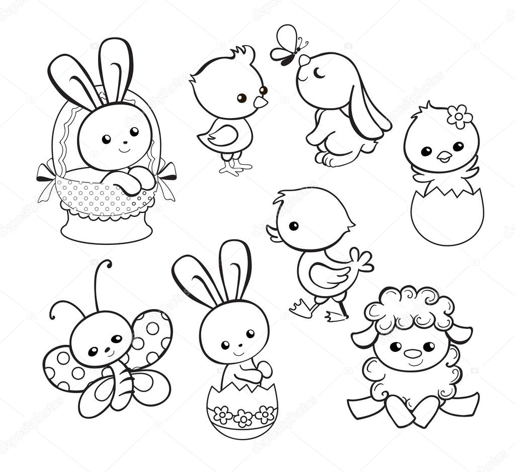 1024x939 Happy Easter Holiday Illustration With Cute Chicken, Bunny, Duck