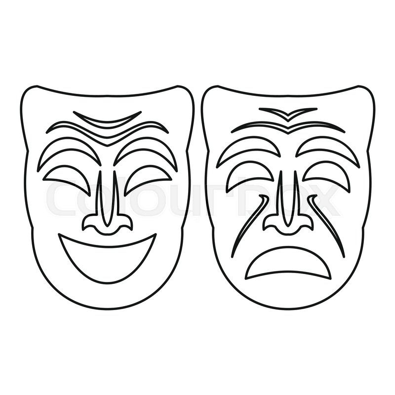 800x800 Happy And Sad Mask Icon. Outline Illustration Of Happy And Sad