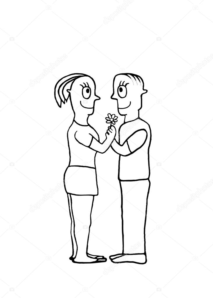 731x1023 Black And White Drawing Couple In Love Concept Stock Photo