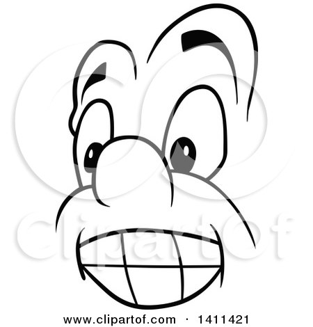 450x470 Clipart Of A Black And White Cartoon Happy Face