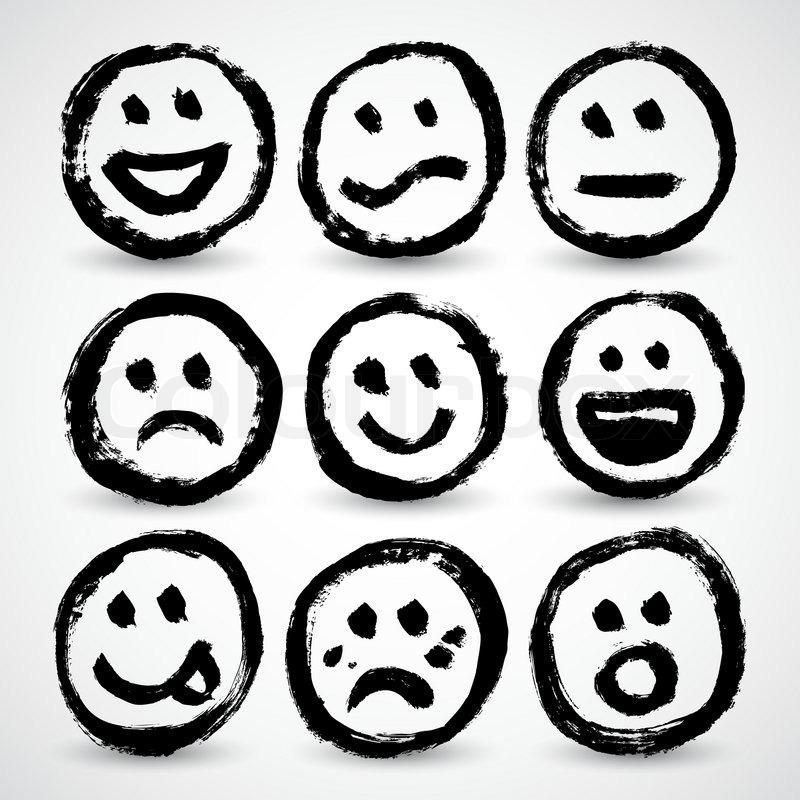 800x800 An Icon Set Of Grunge Cartoon Smiley Faces Stock Vector Colourbox
