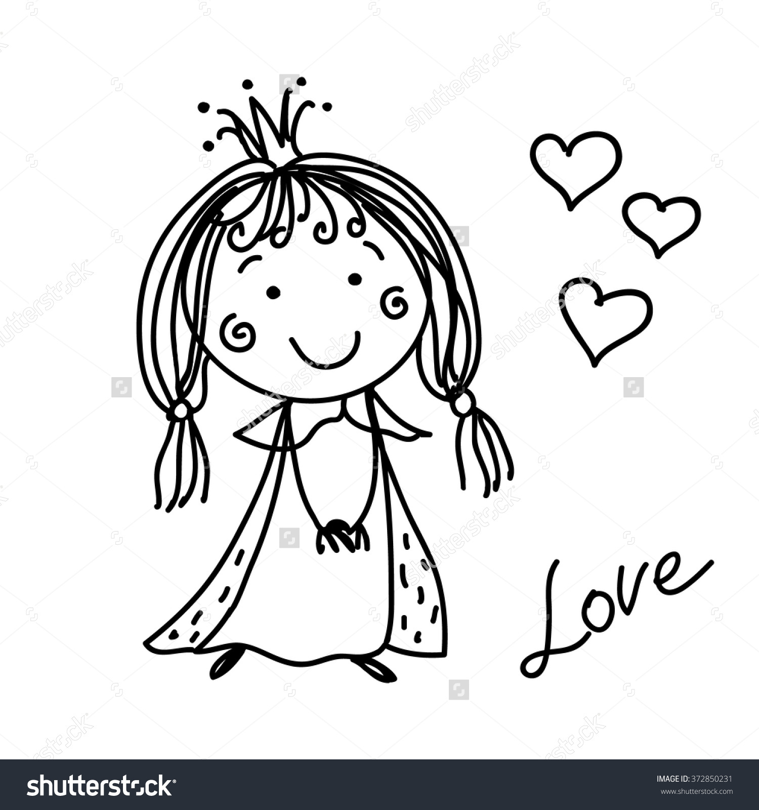 1500x1600 Simple Drawing Of Little Girl Graphic Black White Drawing Happy