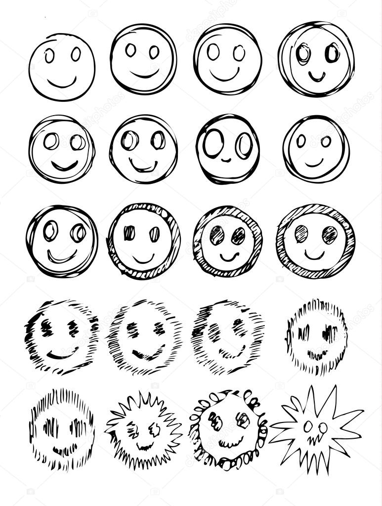 773x1024 Vector Set Of Hand Drawn Happy Faces, Smiles, Moods Isolated