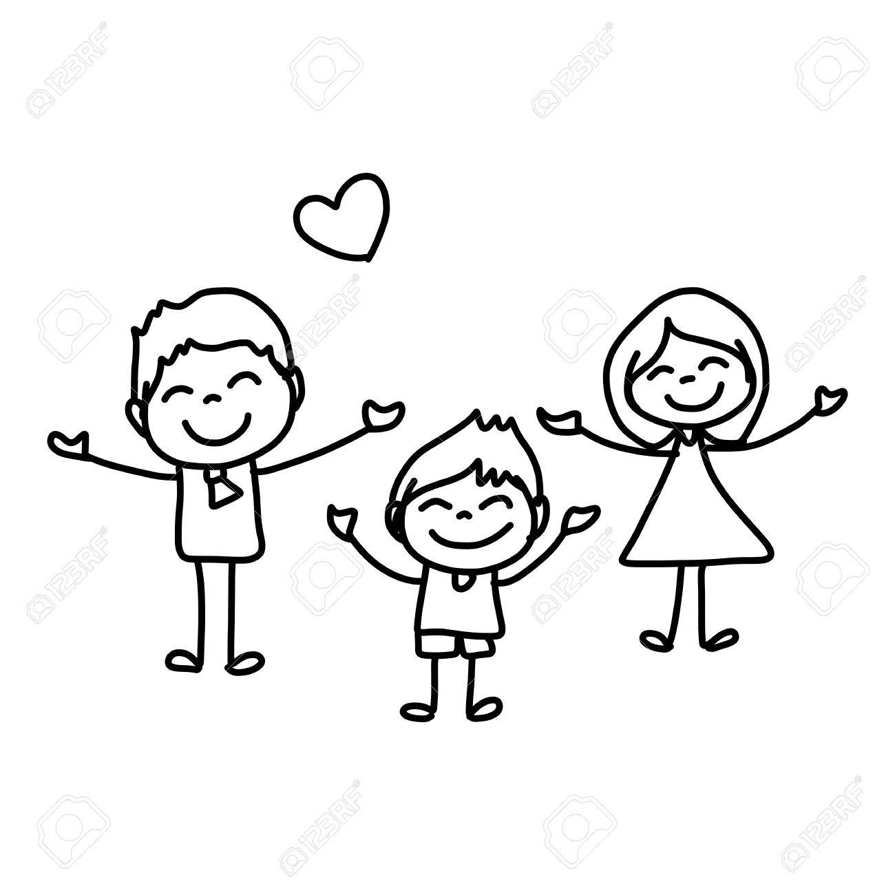 1300x1300 Hand Drawing Cartoon Concept Happy Family Royalty Free Cliparts