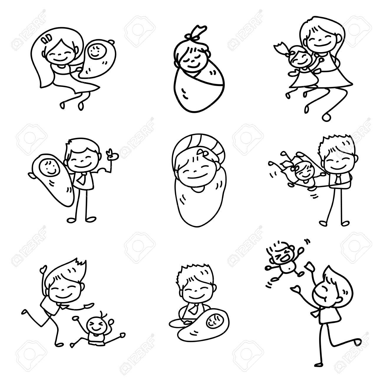 1300x1300 Hand Drawing Cartoon Happy Family, Mother And Father Day Vector
