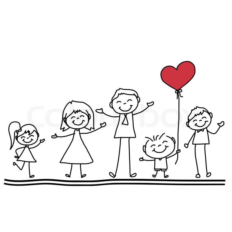 800x800 Hand Drawing Cartoon Character Happy Family Stock Vector Colourbox