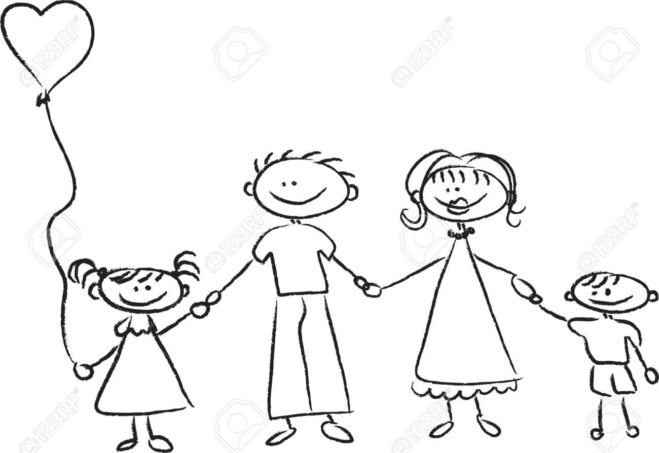 1300x894 Happy Family Holding Hands Hand Drawing Isolated On White