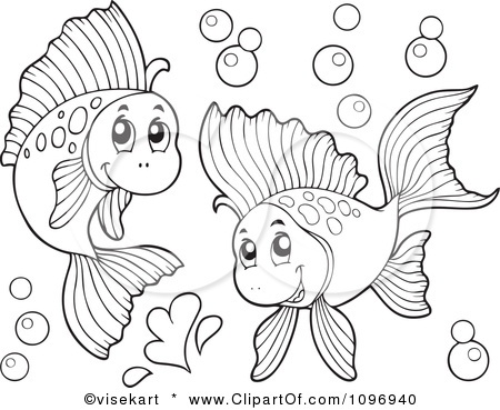 450x369 Clipart Two Outlined Happy Fish Playing Underwater