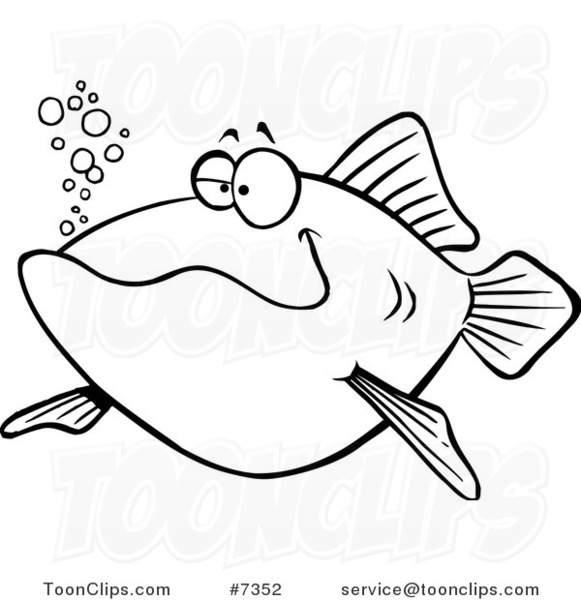 581x600 Cartoon Black And White Line Drawing Of A Happy Fish