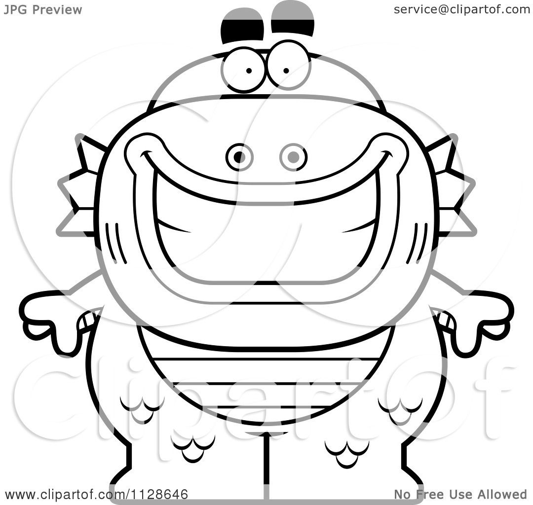 1080x1024 Cartoon Clipart Of An Outlined Happy Fish Man Monster