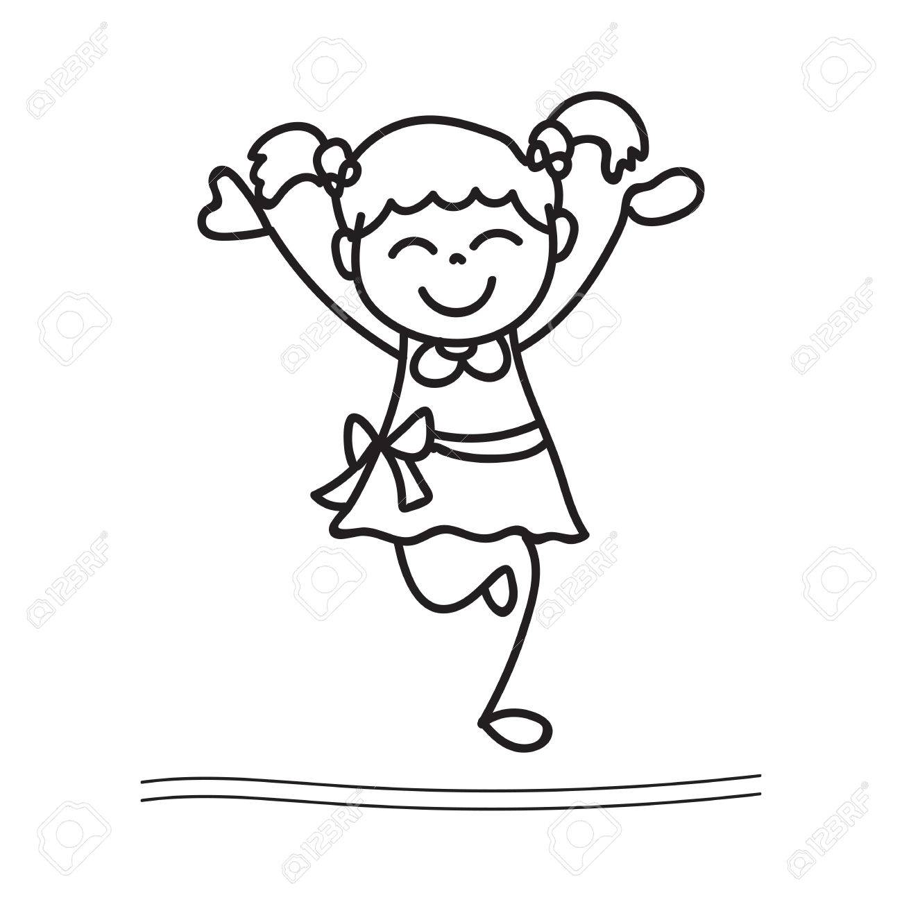 1300x1300 Hand Drawing Cartoon Happy Girl Dancing Royalty Free Cliparts