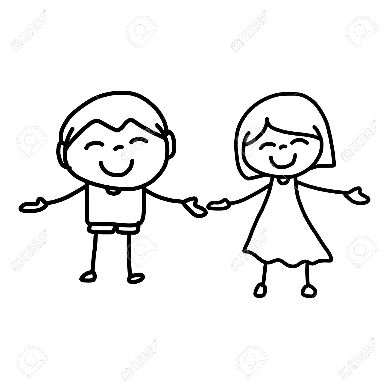 1300x1300 Hand Drawing Cartoon Character Happy Kids Playing Royalty Free