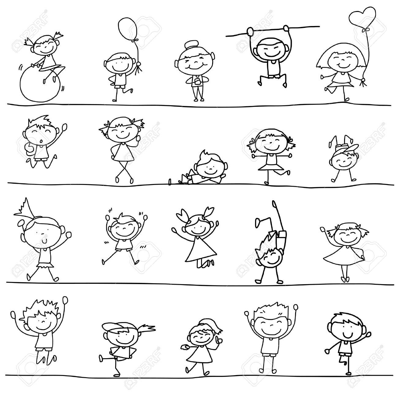 1300x1300 Hand Drawing Cartoon Happy Kids Playing Royalty Free Cliparts