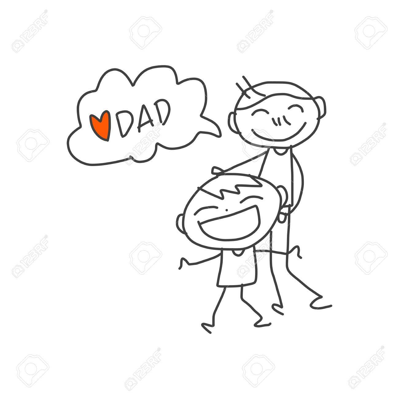 1300x1300 Hand Drawing Cartoon Happy Kids Playing With Dad Royalty Free