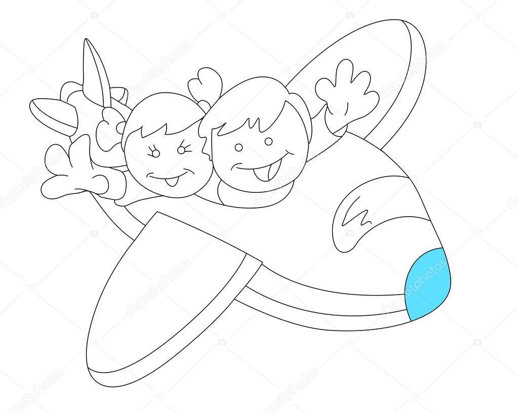 1023x816 Happy Kids In Plane Sketch Stock Vector Baavli