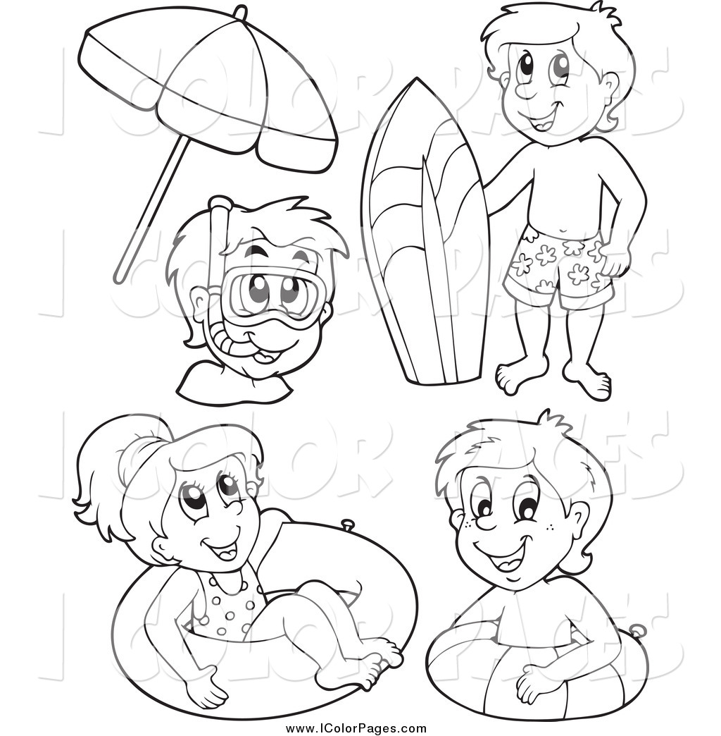 1024x1044 Vector Coloring Page Of Black And White Happy Kids With Summer