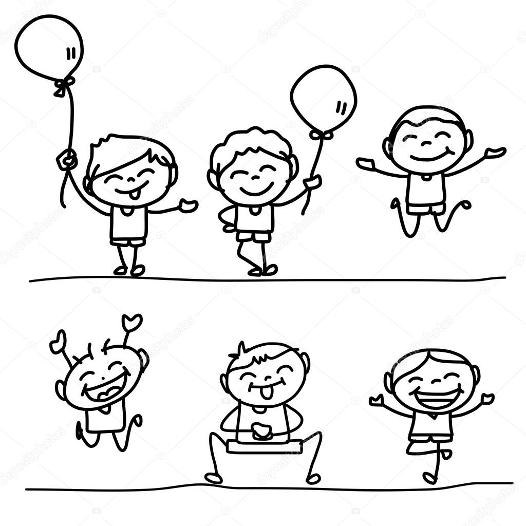1024x1024 Hand Drawing Happy Kids Stock Vector Atthameeni