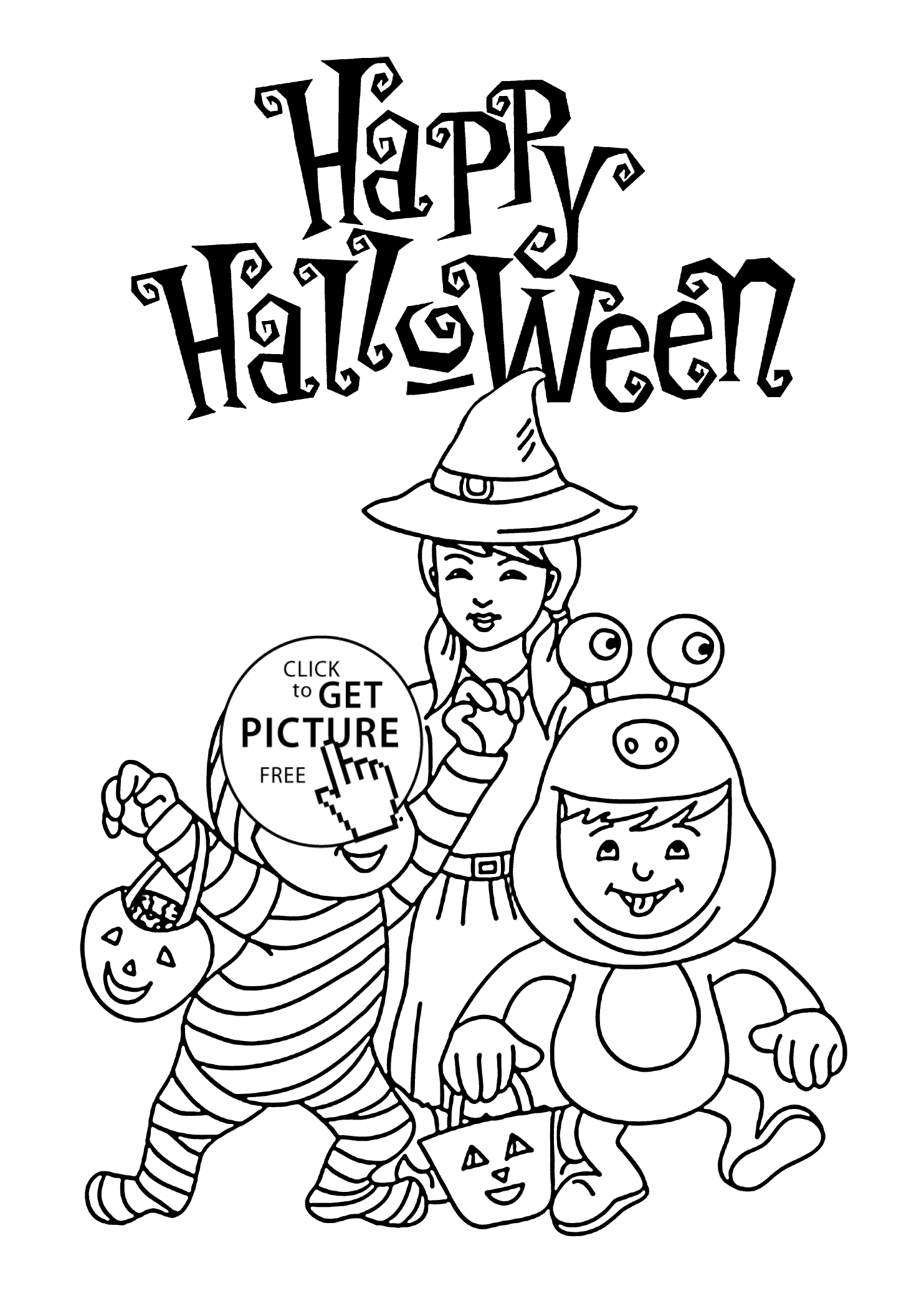 1483x2079 Halloween Happy Kids Coloring Page For Kids, Printable Free