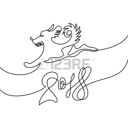 450x450 Continuous Line Drawing. Happy New Year 2018 Design With Dog