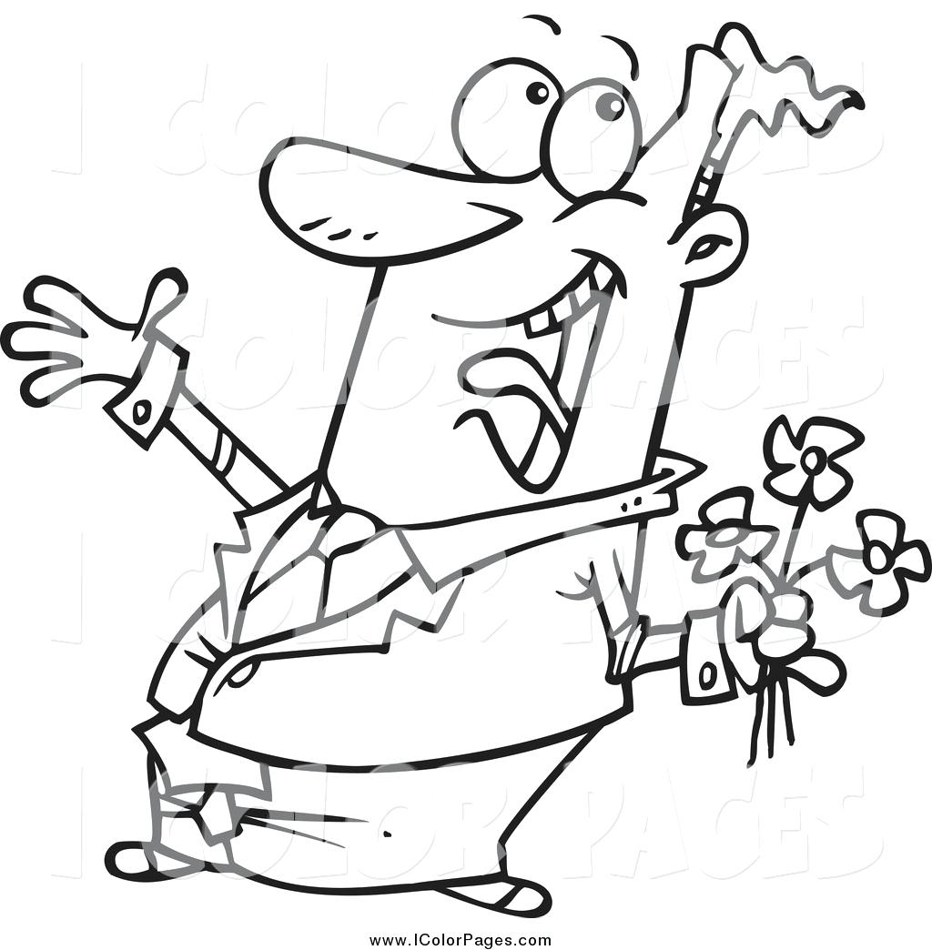 1024x1044 Vector Coloring Page Of A Black And White Happy Man Holding