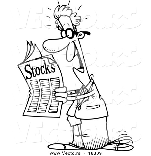 600x620 Vector Of A Cartoon Happy Man Reading The Stocks Pages