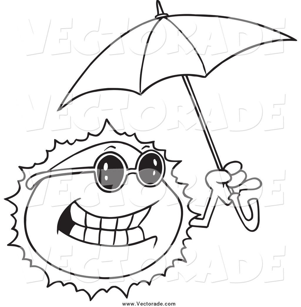 1024x1044 Vector Of A Black And White Happy Sun Holding An Umbrella By