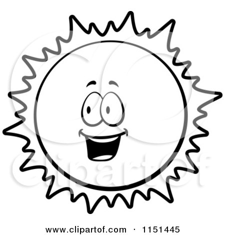 450x470 Cartoon Clipart Of A Black And White Happy Sun