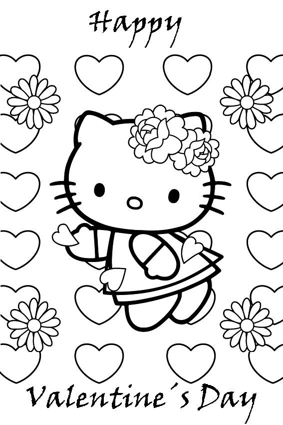 567x850 Cute Hello Kitty Happy Valentines Day Coloring Pages