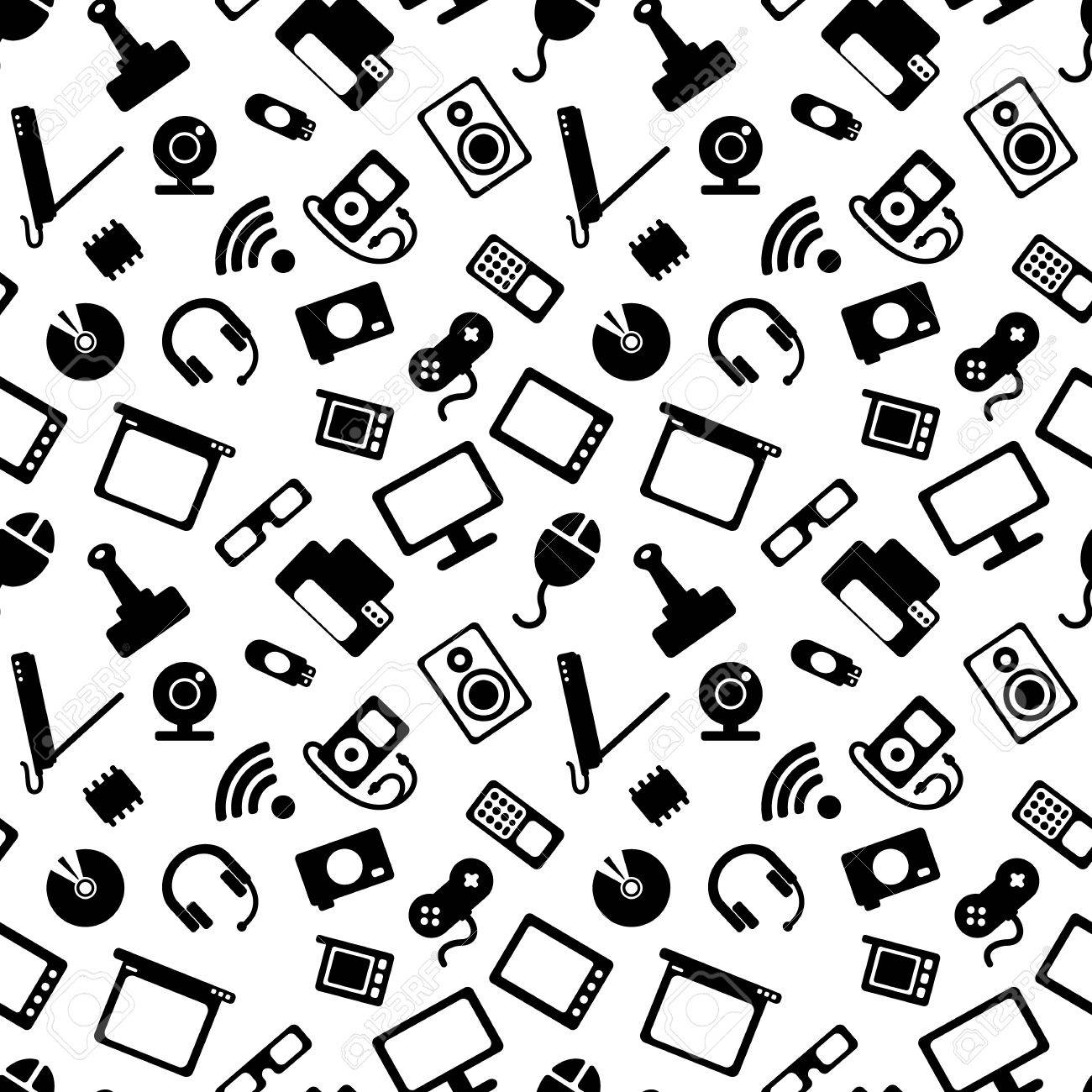 1300x1300 Seamless Pattern With Electronics, Computer Hardware And White