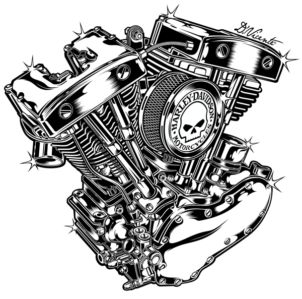 600x593 Harley Davidson Engine 1966' By David Vicente