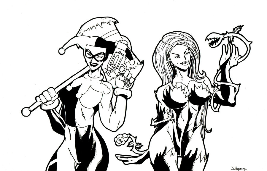 900x578 Harley Quinn And Poison Ivy Inked By Ayersart