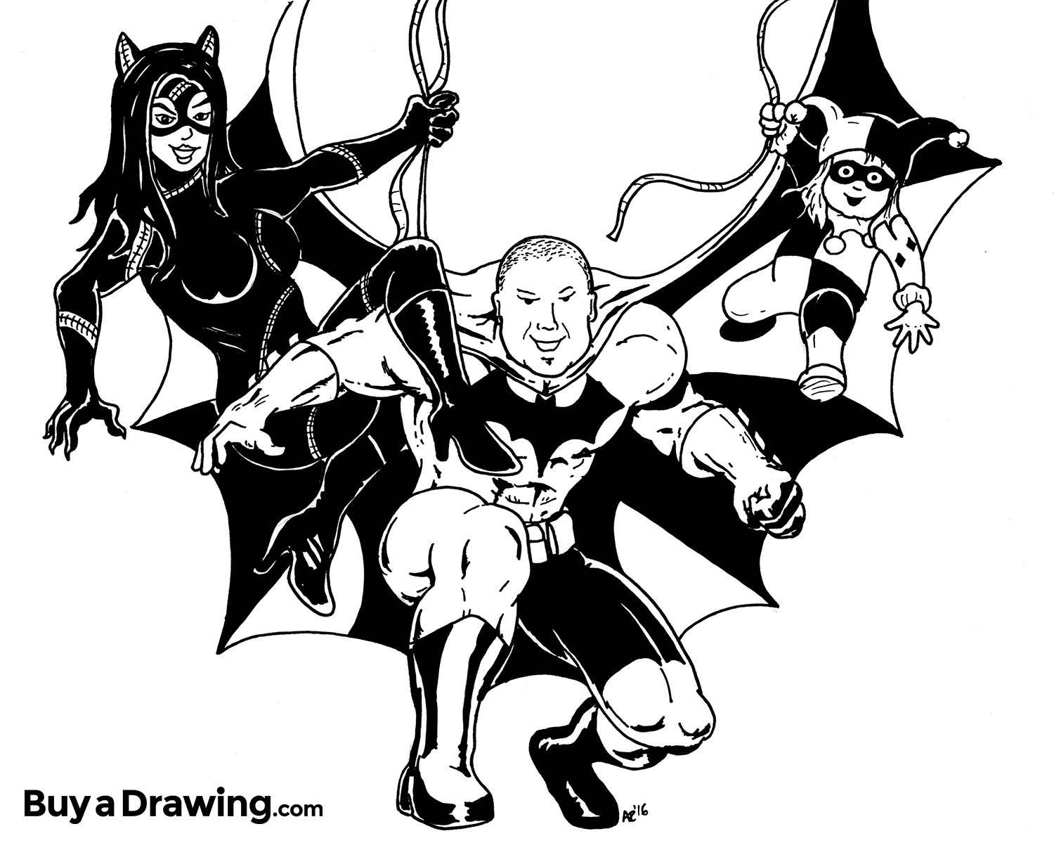 1500x1199 Cartoon Of A Family As Batman, Catwoman And Harley Quinn