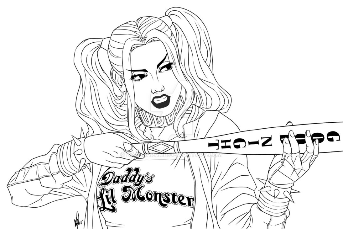 1095x730 Harley Quinn Suicide Squad Lineart By Danhel67