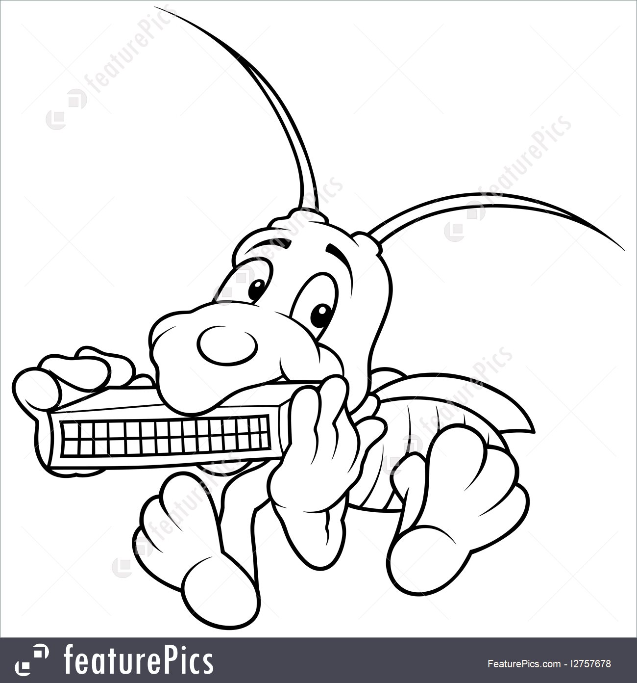 1300x1392 Grasshopper And Harmonica Cartoon Stock Illustration I2757678