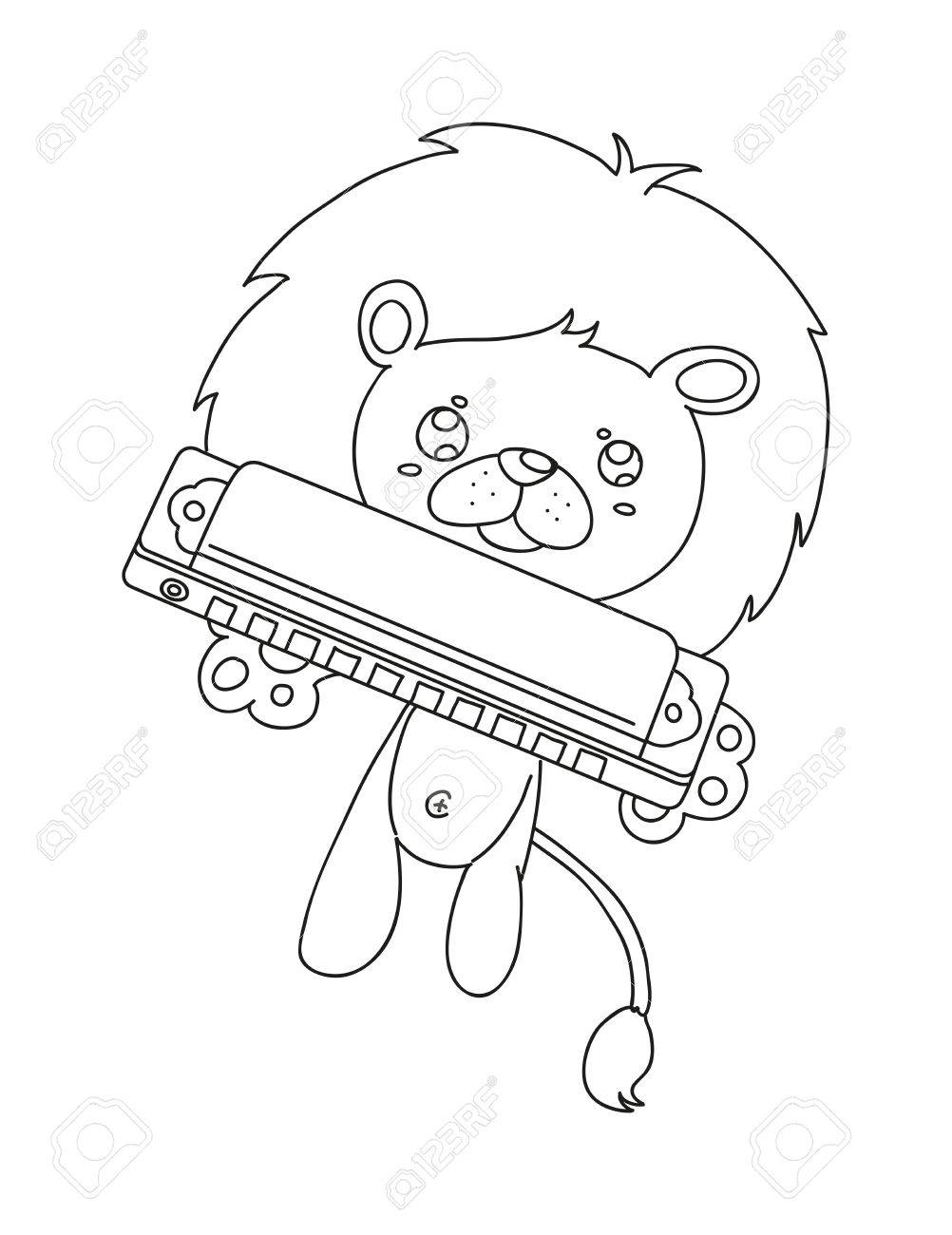 1002x1300 Illustration Of Isolated Hand Drawn Lion Playing Harmonica Vector