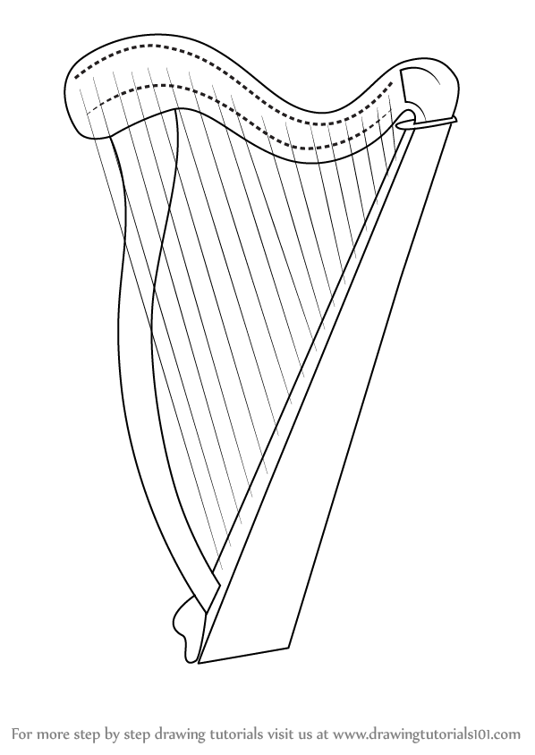 598x844 Learn How To Draw A Harp (Musical Instruments) Step By Step