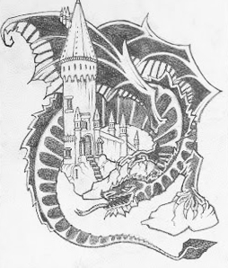 254x298 Eragon Dragon And Hogwarts Castle (Tattoo Style) Sketch Hatters