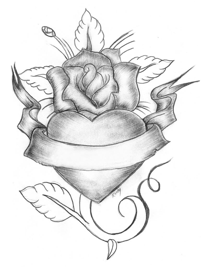 774x1024 Heart And Rose Drawing