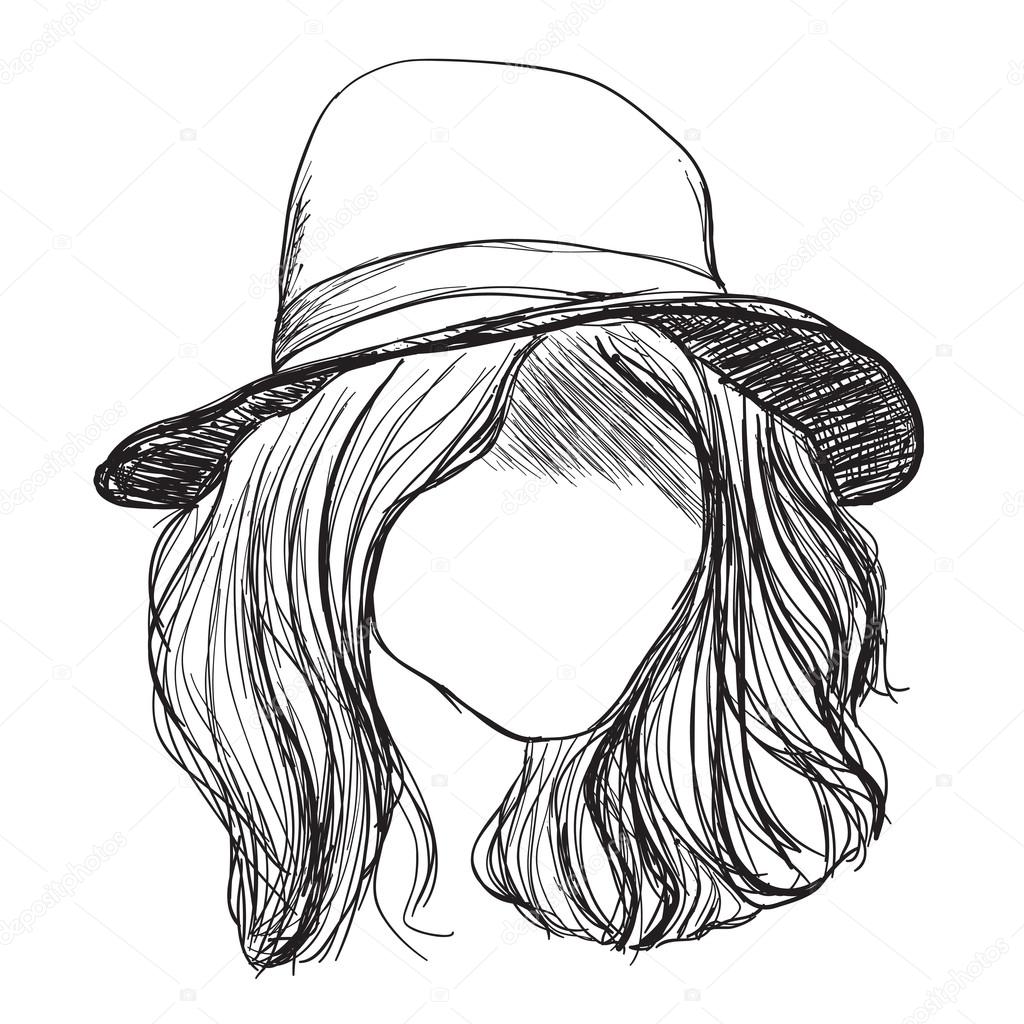 1024x1024 Hand Drawn Hair. Girl In The Hat Stock Vector Yuliia25