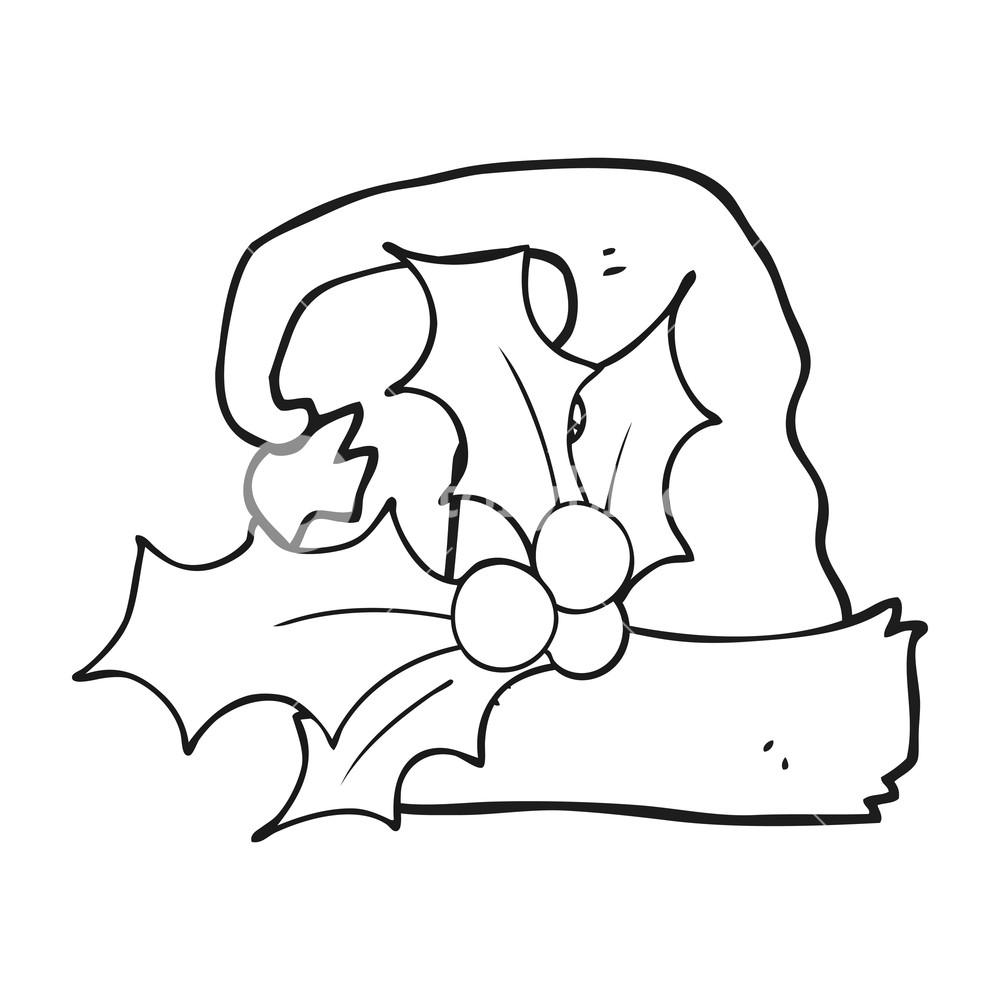 1000x1000 Freehand Drawn Black And White Cartoon Christmas Holly Hat Royalty