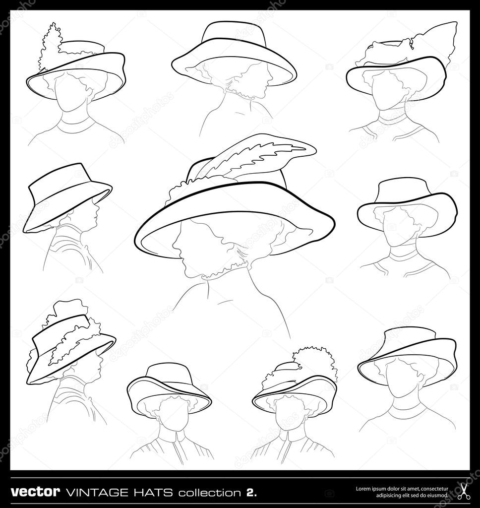 968x1024 Vintage Woman Hat Vector Drawing Set. Stock Vector Adistock