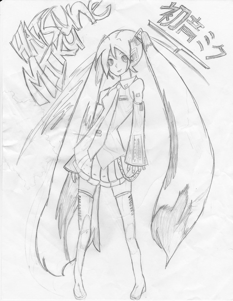 786x1017 Hatsune Miku Sketch By Cutetigerlily